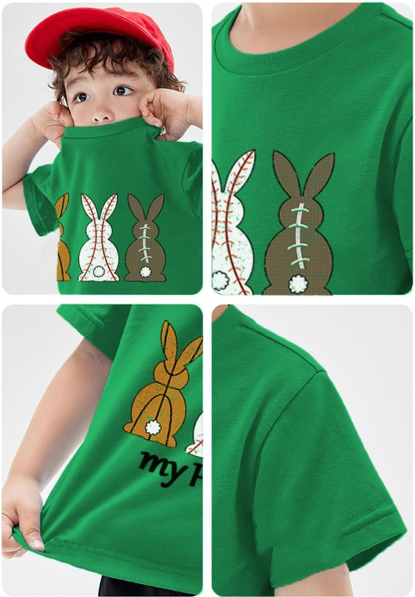 Boys Girls Easter Shirts Bunny Tshirt Short Sleeve Cotton Top Funny Rabbit Graphic Tshirts 3-12 Years