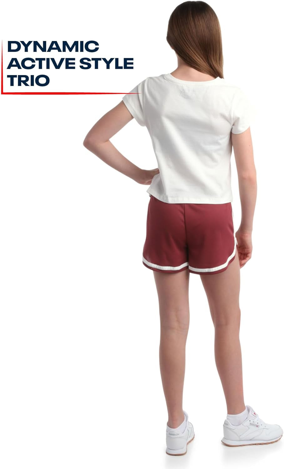 Girls' Active Shorts Set - 3 Piece Short Sleeve T-Shirt and Mesh Dolphin Gym Shorts - Athleisure Set for Girls (7-12)