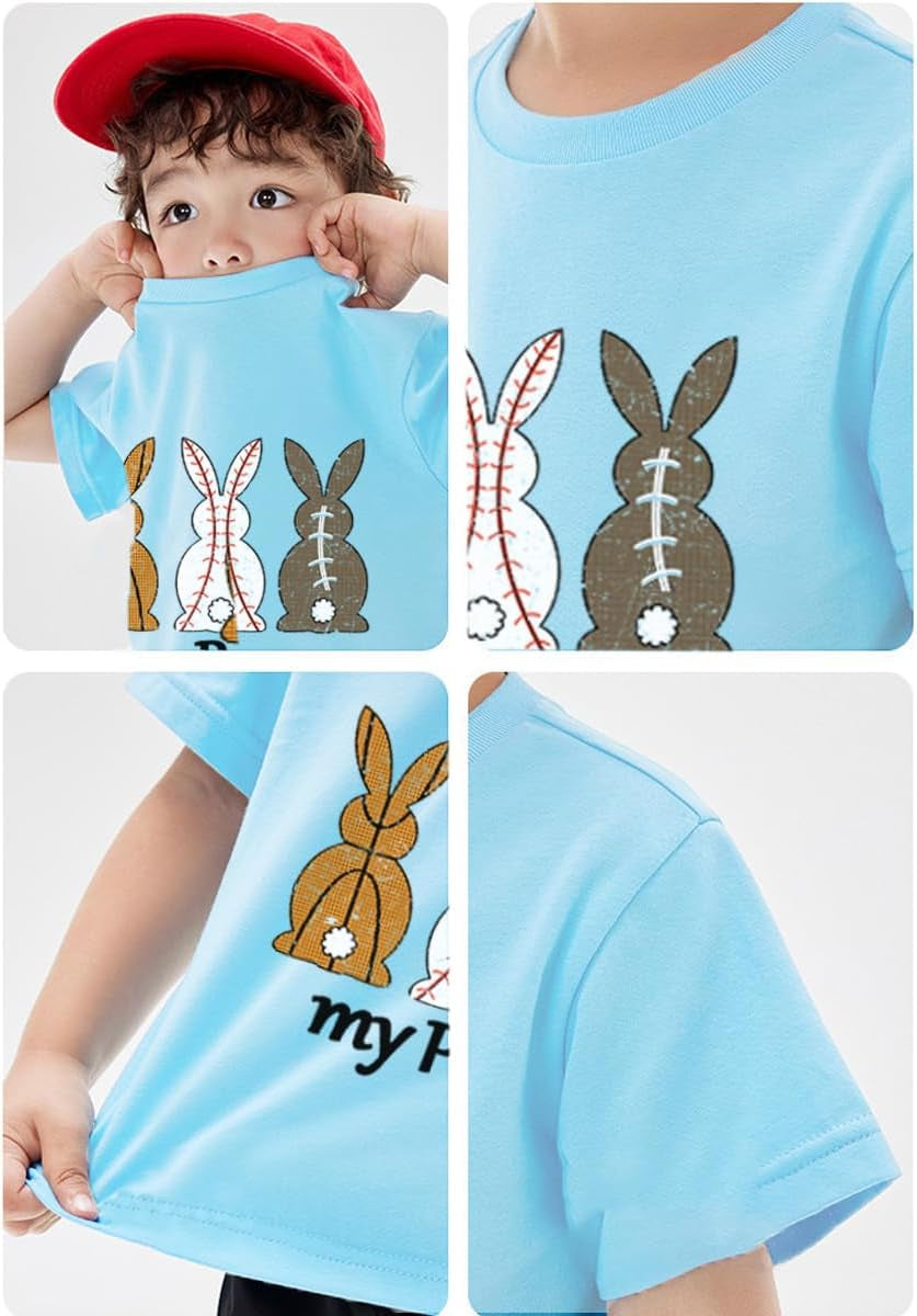 Boys Girls Easter Shirts Bunny Tshirt Short Sleeve Cotton Top Funny Rabbit Graphic Tshirts 3-12 Years